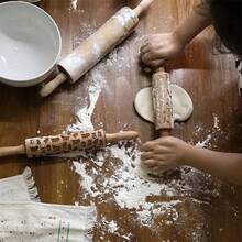 Rodillo de Madera para Repujado, Horneado de Galletas, Fideos, Biscuit, Fondant, Rodillo de Masa para Pastel - 39 cm de profundidad - Ver 4