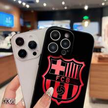 FCB Logo Inspired Phone Case Compatible With  12, 13, 14, 15 Pro,  14 Plus,  15, 16 Pro Max,  17,  17 Pro,  17 Pro Max, And  17 Air. Made Of TPU Material, Anti-Slip And Drop-Resistant, With Classic Straight Edges And A Slightly Frosted Feel. A Great Gift For Yourself, Family, Friends, Lovers, And Boyfriends. - 黑色LB33 - 查看 3