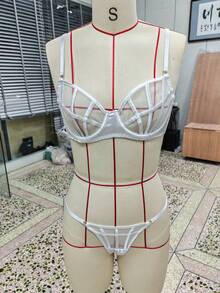 1 Set/2pcs Women's Underwear Set, Wireless Bra And Panty, Sexy Mesh Breathable - White - View 1