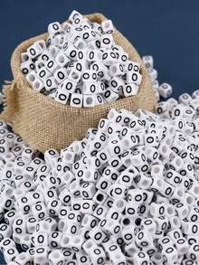 100/1000pcs/Pack White Background Black Letter Beads, 6mm Acrylic English Alphabet Square Letter Beads DIY Jewelry Making Accessories, Decorative Supplies | Overflowing Beads | Durable Bead Material For Jewelry Making - Black and White - View 32