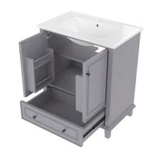 Freestanding Bathroom Vanity Unit 76 X 46 X 87 Cm With Integrated Basin, Solid Wood Legs, Fully Lacquered, Moisture And Water Resistant, Ample Storage Space, Integrated Ceramic Basin, White - Grey - View 8