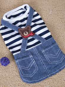 可爱宠物服装条纹背带裙和背带裤，蓝白条纹或红白条纹 - 彩色 - 查看 17