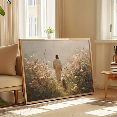 1 Piece Jesus And The Lost Sheep Good Shepherd Christian Wall Art Print - Modern Minimalist Story Poster, Frameless Horizontal Canvas Painting, Suitable For Churches, Homes, And Offices - Faith And Religious Decor (Jesus Searching For The 99th Sheep)