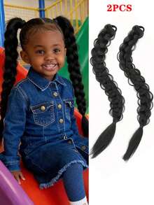 2条装橡皮筋辫子发丝纤维合成假发，适合儿童日常佩戴和角色扮演 - 彩色 - 查看 13