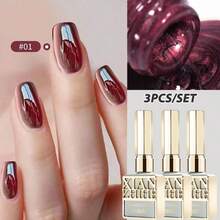 Ancora Red Cat's Eye Nail Gel 2026 New Wine Red Glass Bead Soak Off Uv Lamp Need Base Glossy & Matte Top Coat Acrylic Press On Nails Long-Lasting Nail Supplies For Nail Art DIY Women Beauty Gift - 酒紅色 - 查看 8