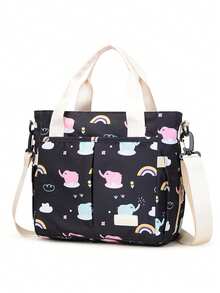 1个可爱宠物印花轻便尼龙手提包，多隔层拉链设计，适合妈妈和学生，四季皆宜 - 彩色 - 查看 18