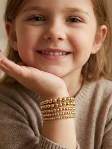 5pcs/Set Elegant Beaded Bracelets, Suitable For Girls, Creative & Delicate, Suitable For Parties, Banquets, And Daily Wear - Yellow Gold - View 2