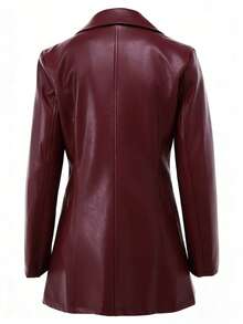 Black PU Leather Jacket, Fashionable Jacket, Elegant Versatile Leather Jacket Vacation - Burgundy - View 3