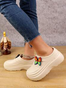Women's Lightweight EVA Plus Size Slip-On Mules, Butterfly Decor Waterproof Non-Slip Backless Sandals, Adjustable Flat Soft Bottom Shoes Suitable For Beach, Hiking, Garden, Lab, Spring/Summer - Beige - View 6