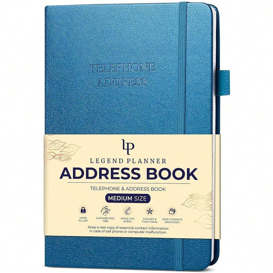 Legend Planner Address Book With Alphabetical Tabs –Telephone Contacts Book For Phone NFUmbersss, Addresses, Passwords, Medium (Mystic Blue) - 神秘藍 - 查看 1