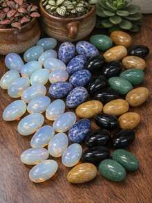 5/10/20 件天然宝石蛋形石套装 – 黑色、绿色东陵玉、黄色翡翠、蓝点、乳白色迷你水晶 – 疗愈、便携宝石和冥想礼品 - 彩色 - 查看 3