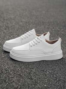 Men's Business Leather Loafers, Lace-Up, Flat, Height Increasing, Office & School Style, Wide Fit - White - View 9