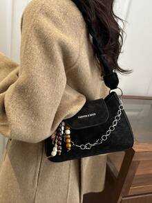 时尚高品质女士小手提包，新款简约小众设计，可单肩/腋下/斜挎链条包 - 黑色 - 查看 11