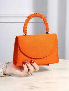 Elegant Floral Ruffled Flap Square Evening Handbag, Suitable For Women's Party, Wedding, Prom, Banquet Occasions, Best Gift For Her - Orange - View 3