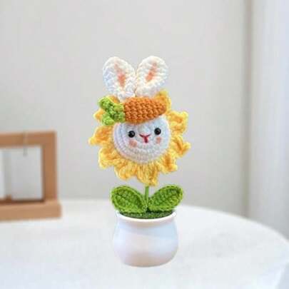 TzCrochet FlowersKnitted Flowers Crocheted Flowers Hand Crocheted Little Dragon/Little Rabbit Mini Potted Knitted Ornament Used For Home Office Desktops Car Decorations