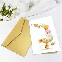 1PC Cute Cartoon Easter Card (With Envelope) - "Bunny & Chick Stacking Eggs" Playful Illustration, Perfect For Kids/Family/Friends, Warm & Cheerful Easter Greeting Card - Multicolor - View 4