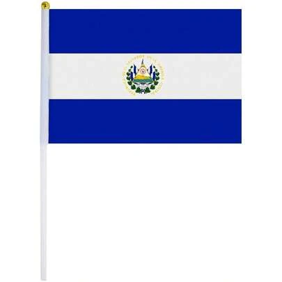 Banderillas de El Salvador, MXVSA-000, 1Pza, El Salvador, 14x21cm, Tela Poliéster, Asta Plástico.