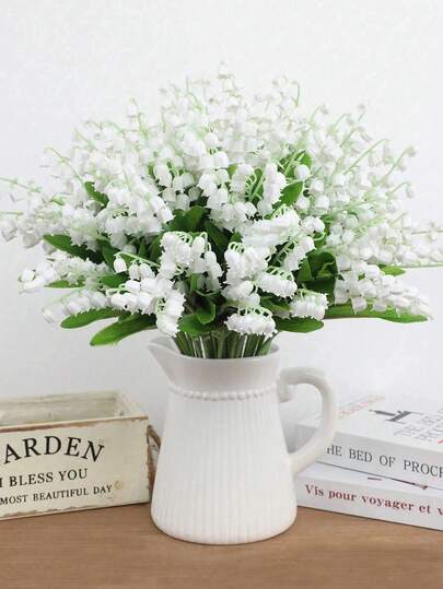 10pcs Artificial Lily Of The Valley Bouquet, Fake Plastic White Flowers For Home Decor, Kitchen, Dining Table, Living Room, Bedroom, Desk, Engagement, Wedding, Bridal Bouquet, Party, Valentine's Day, Mother's Day, Thanksgiving, New Year, Birthday Gift