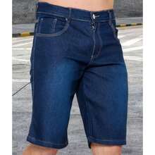 Bermuda Jeans Masculina lisa preta meida escura claro - Azul escuro - Visão 1