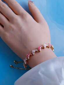 1 pieza Pulsera minimalista de doble capa con baño electrolítico con cuentas con diseños de manzana, seta, estrella, luna, galaxia, delfín, mariquita, flor, patito, pentagrama, diseño de moda único y accesorio versátil - Pequeño delfín - Ver 5