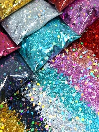 30g/9000 piezas Glitter hexagonal holográfico | Decoración para uñas, manualidades, relleno de resina epoxi multicolor, teñido a mano, adecuado para diseño de collares y pulseras, material de plástico