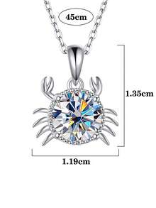 1pc Luxury 925 Sterling Silver 1 Carat 6.5mm Moissanite Crab Pendant Necklace, Suitable For Women's Daily Wear, Valentine's Day, Mother's Day, Wedding Anniversary, Birthday, New Year, Party, Engagement Anniversary Jewelry Gift - XL0177M - View 4