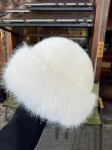 1 pieza Sombrero esponjoso estilo Y2K, Sombrero de piel sintética grueso y cálido, Sombrero de cubo de piel sintética de ala ancha y abultado para mujer, Sombrero de cubo cálido y cómodo para el invierno, Adecuado para el estilo de moda callejera, Regalo del Día de San Valentín - Multicolor - Ver 8
