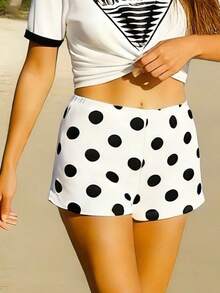 Women's Beach Shorts Dot Print Elastic Waist Mini Shorts Summer Fashion Stretchy Hot Pants - Blanco - Ver 2