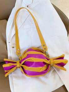 Niche Versatile Striped Candy-Shaped Shoulder Bag, Suitable For Daily Outings - Multicolor - View 5