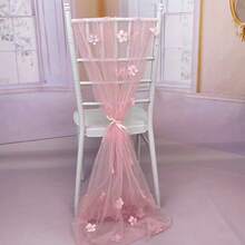 1件珍珠粉色花卉桌旗，雪纺薄纱桌布装饰，适用于生日派对、情人节、舞会 - 淺粉色 - 查看 7