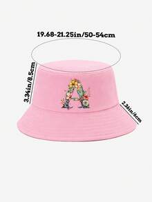 1顶女童粉色花卉字母图案渔夫帽，26个字母个性化时尚款，复古优雅轻便防晒，适合生日、节日、返校、四季休闲、户外、日常佩戴 - 粉色 - 查看 4