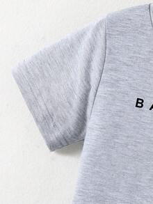 Tween Boy Letter Graphic Print Round Neck Short Sleeve T-Shirt And Shorts - Grey - View 3