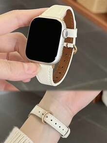 1件馬蹄扣皮革手錶錶帶，相容於 ，適用於 42mm、38mm、40mm、41mm、44mm、45mm、46mm、49mm 尺寸。時尚智慧手錶替換錶帶，適用於 Series Ultra2、Ultra SE2、SE 11、10、9、8、7、6、5、4、3、2、1，男女通用 - 白色 - 查看 11
