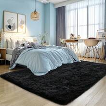 Tappeto a pelo lungo nero, ultra morbido e soffice: un tappeto accogliente per la camera da letto, il soggiorno o la cameretta dei bambini, antiscivolo, accento moderno in colori chic. - nero - Visualizzare 1