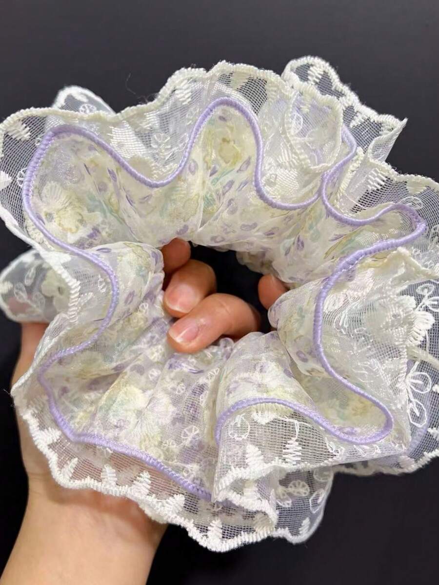 1 Stück koreanischer Blumen Scrunchie, eleganter Haargummi für hohen Pferdeschwanz, frischer und femininer Scrunchie Haargummi - Mauve - Übersicht 1