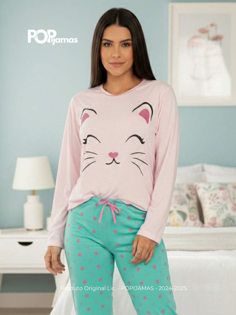 Women's Long Blogger Pajama Set - Warm, Soft Touch, Maximum Comfort For Sleeping In Cold Weather - Baby Pink - View 1