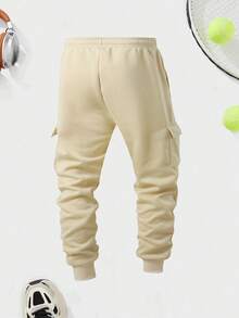 男士修身卡其色工装慢跑裤，舒适贴合，适合日常穿着、工作、旅行、跑步、休闲、办公室、健身房和户外活动。 - 杏色 - 查看 4