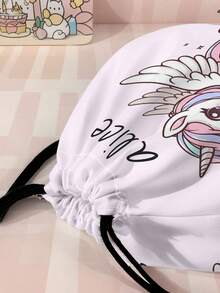 1pc Customized Name Cartoon Pony Pattern Drawstring Backpack, Can Be Customized According To Your Unique Design, Perfect For Children, Print Your Own Name Or Print Sister And Classmate's Name As A Gift To Give To Others - Multicolor - View 10