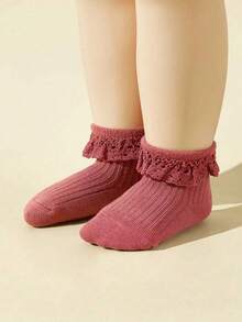 4pairs/pack Baby Girls' Socks With Lace Decoration, Medium Size For All Seasons - Multicolor - View 2