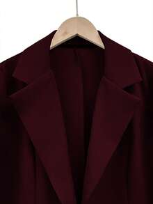 Women's Solid Color Blazer Jacket, Fashionable Pockets & Lapel, Loose Fit For Office & Casual Wear, Lightweight Version Suitable For Spring & Summer - Burgundy - View 4