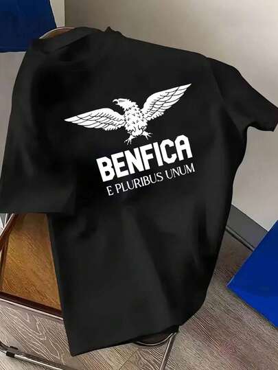 Men's Benfica Eagle Graphic T-Shirt, Casual Crew Neck Style, Unisex, Suitable For All Seasons, Comfortable, Soft And Breathable, Perfect For Daily Commutes, Parties, Outdoor Activities, And Sports.
