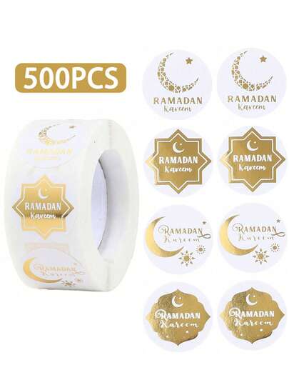500pcs/Roll Ramandan Kareem Round Stickers,Ramadan Label Stickers,Moon Star Design,Eid Mubarak Gift Tag Stickers,Envelope Sticker Label,Hand Ledger Stickers,Ramadan Candy Gift Bag Sealing Stickers,Ramadan Party Gift Packaging Stickers,Eid Mubarak Decor,Ramadan Decorations,Eid Ramadan Mubarak Gift Wrapping Supplies,Ramadan Eid Party Supplies,Ramadan Gifts,Eid Party Favors