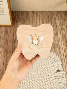 Angel Pattern Tooth Fairy Box - Christening, Birthday And Newborn Gift Tooth Holder, Functional, Decorative, Lettered, Fashionable, Modern, Colorful, Cute, Casual, Customizable, Personalized, Unique, Suitable For Back To School For Son Or Daughter - Multicolor - View 6