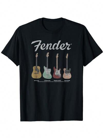 Cotton Short Sleeve Fender Vintage Guitar Lineup T-Shirt For Men Women