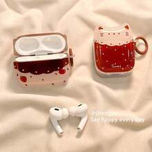 1个极简草莓猫咪设计4/Pro 3耳机保护套，可爱少女款 - 紅色頭 - 查看 3