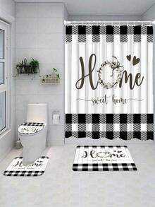 1. Black & White Shower Curtain Set, Cozy Home Bathroom Set\N2. Country Plaid Bathroom Shower Curtain Set With Rug, Includes Bath Mat And Toilet Mat Set - A - View 20