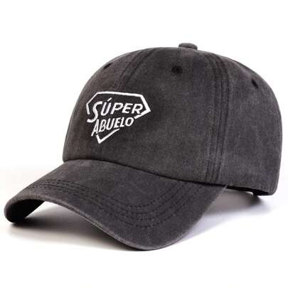 1pc Men's SUPER ABUELO Embroidered Letter Washed Baseball Cap, Streetwear Fashion Hat, Outdoor Sun Protection Casual Cap For Spring, Autumn, Travel, Beach