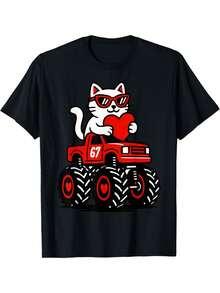 Valentines Day Cat Riding Truck Funny Toddler Boys Girls T-Shirt - Black - View 1
