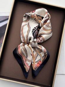 1条豹纹印花头巾，真丝发带，颈巾，适合日常使用 - 彩色 - 查看 2