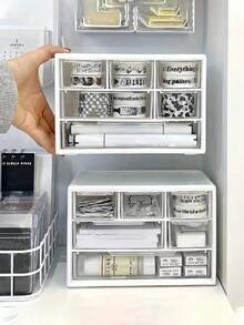 1pc Transparent Plastic Desktop Drawer Storage Box - Large Capacity Multipurpose Storage Container, Suitable For Office Supplies, Cosmetics And Bathroom Items, Lightweight Design For Home Or Office Desktop Organization - Multicolor - View 2